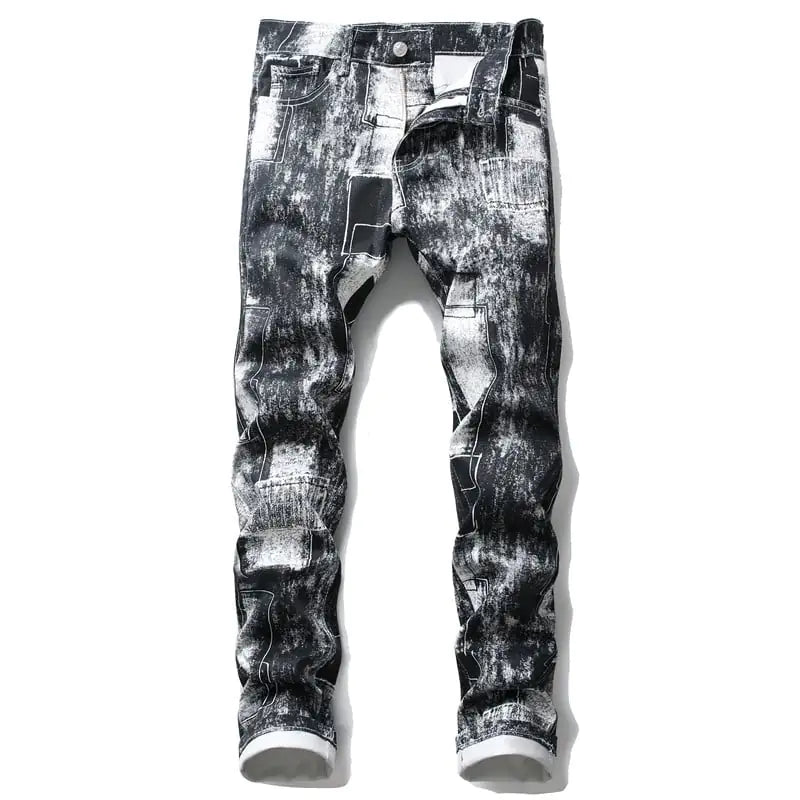 Men's Slim Fit White Flower Printed Casual Pants
