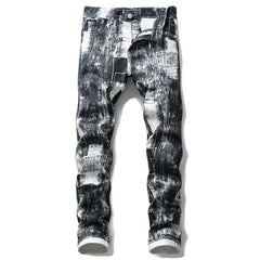 Men's Slim Fit Printed White Flower Casual Pants